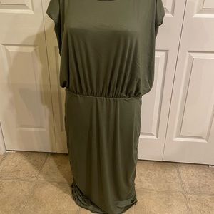 New With Tags Fashion Nova Olive Roxy Ruched Shoulder Pad Mini Dress.